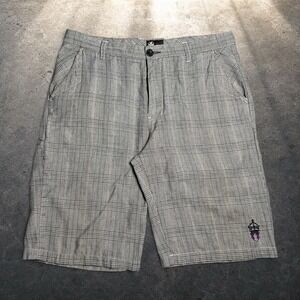 Micros Los Angeles Grey Plaid Baggy Skater Shorts Y2K Retro Men Size 36